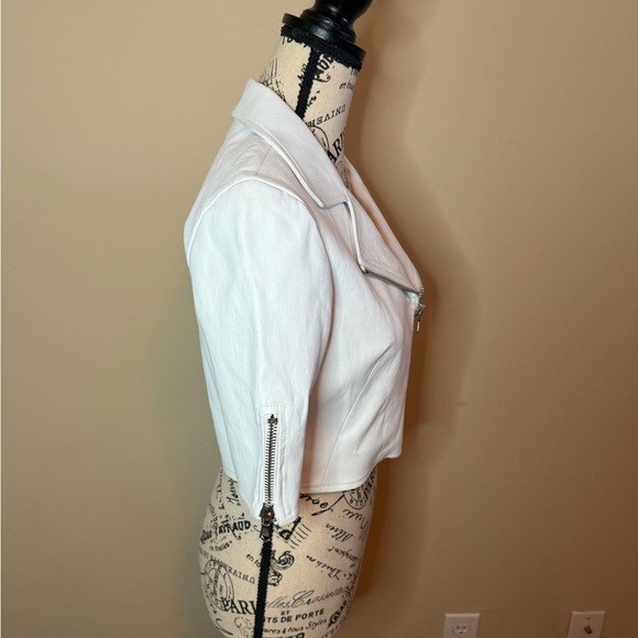 White cropped genuine Leather moto jacket - Picture 4 of 15
